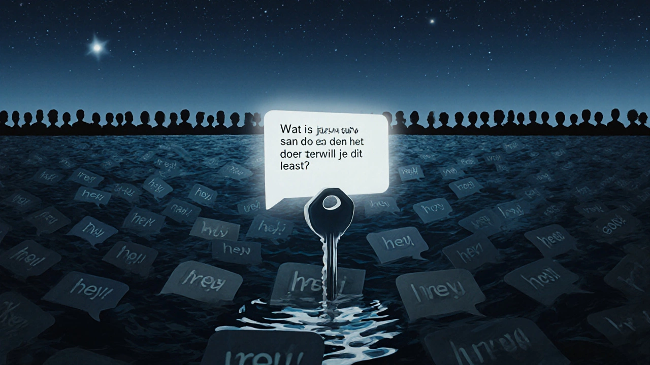 A glowing message rises like a lantern above a sea of sinking &#039;hey&#039; texts, under a starry sky.