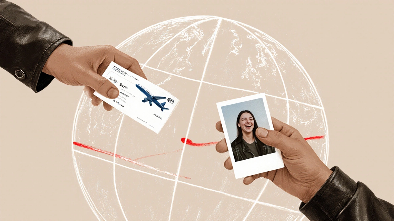 Twee handen die elkaar bijna raken over een wereldbol, symboliserend grenzen en verbinding in een lange-afstandrelatie.