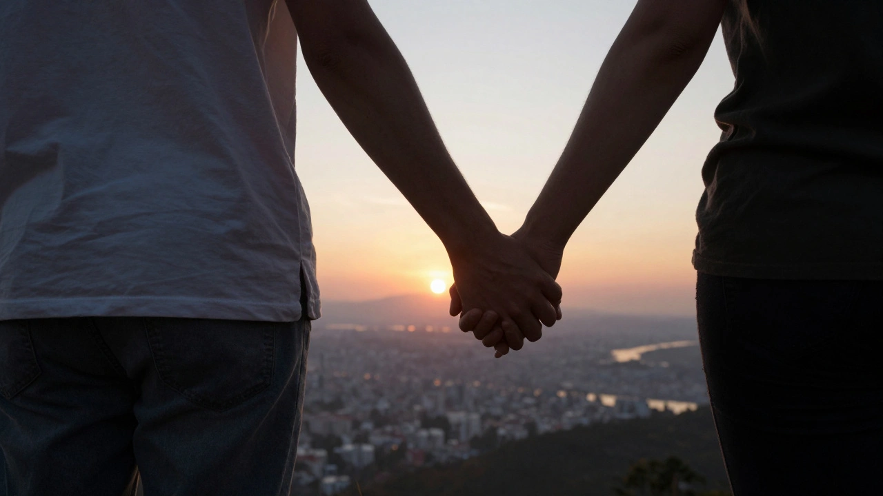 Paar bij zonsopkomst, verbonden gevoel na counseling