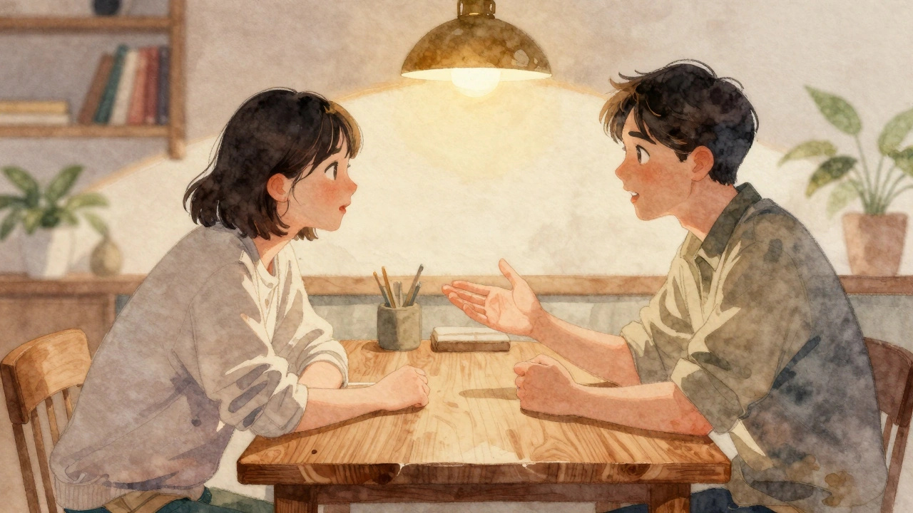 Twee personen luisteren aandachtig zonder telefoons