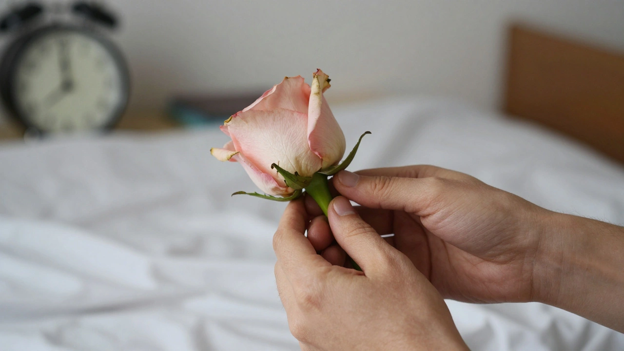Twee handen: één houdt een eenvoudige roos, de ander bedekt haar zachtjes—een symbool van constante aanwezigheid.